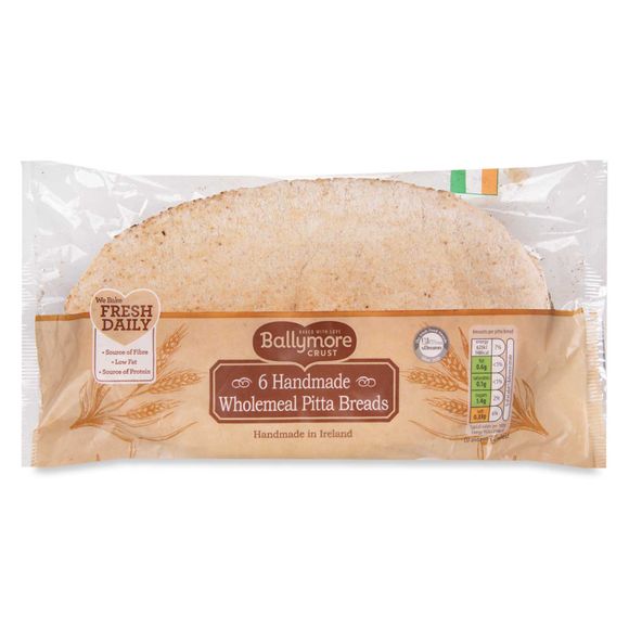 Handmade Wholemeal Pitta Breads 380g 6 Pack Ballymore Crust